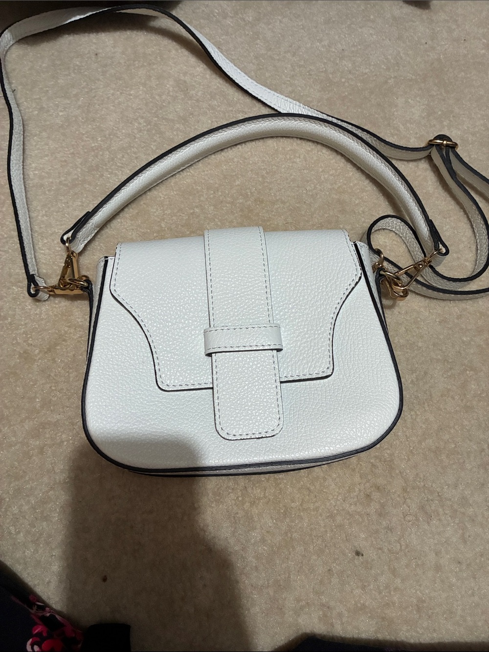 White Pebbled Crossbody Saddle Bag with Top Handle